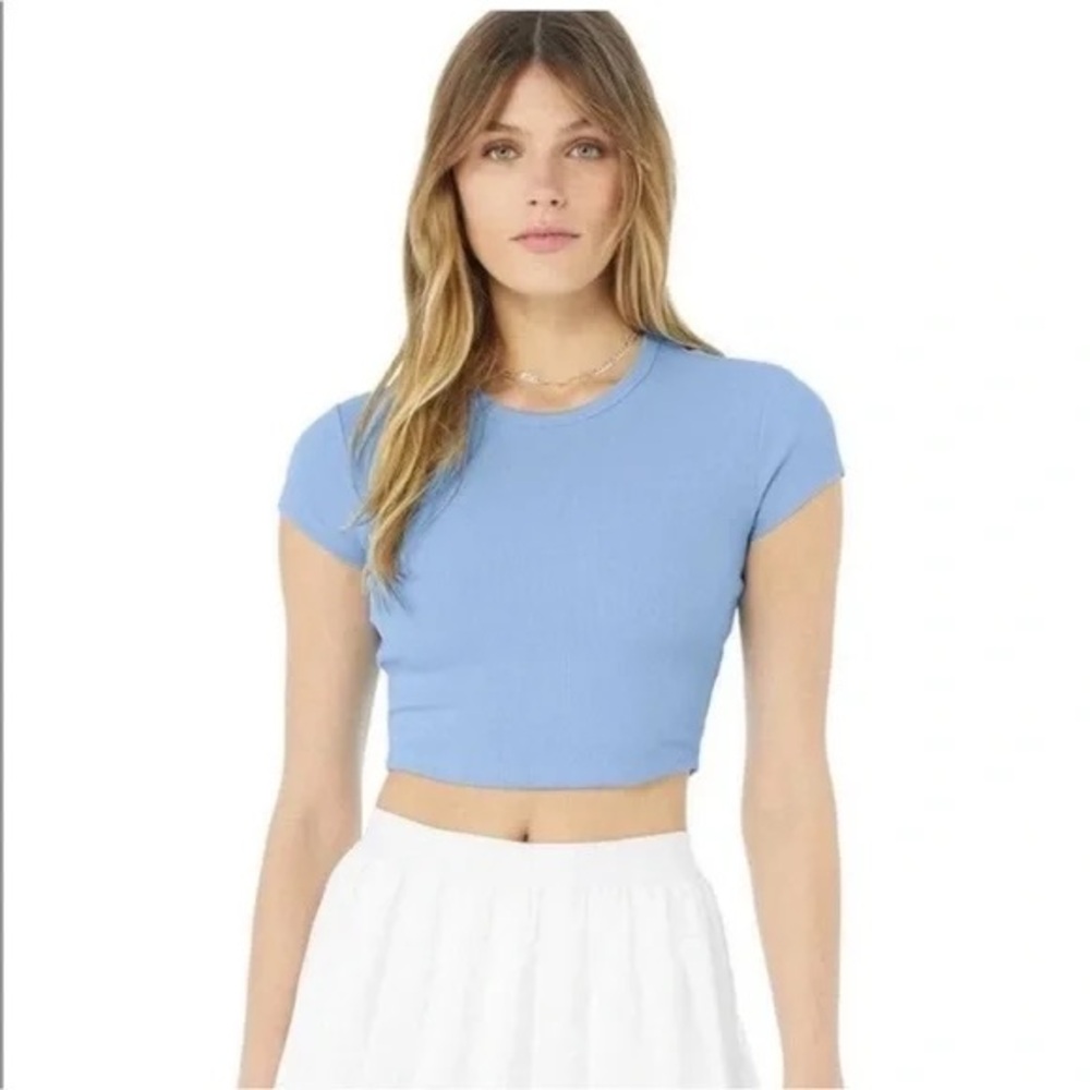 Alo Yoga Cropped Rib Short Sleeve Top Size Xsmall